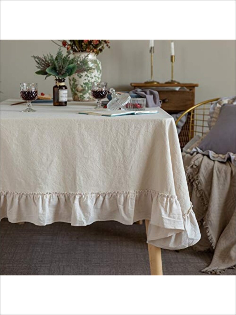 Cotton Ruffle Tablecloth 60x120 Washable Rectangular Table Cover